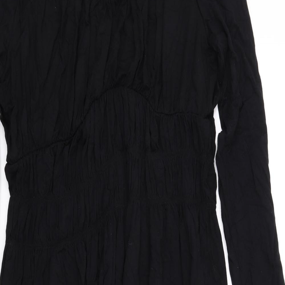 Marks and Spencer Womens Black Viscose A-Line Size 14 Scoop Neck Pullover