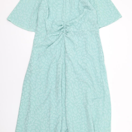 Marks and Spencer Womens Green Animal Print Polyester Maxi Size 20 V-Neck Zip