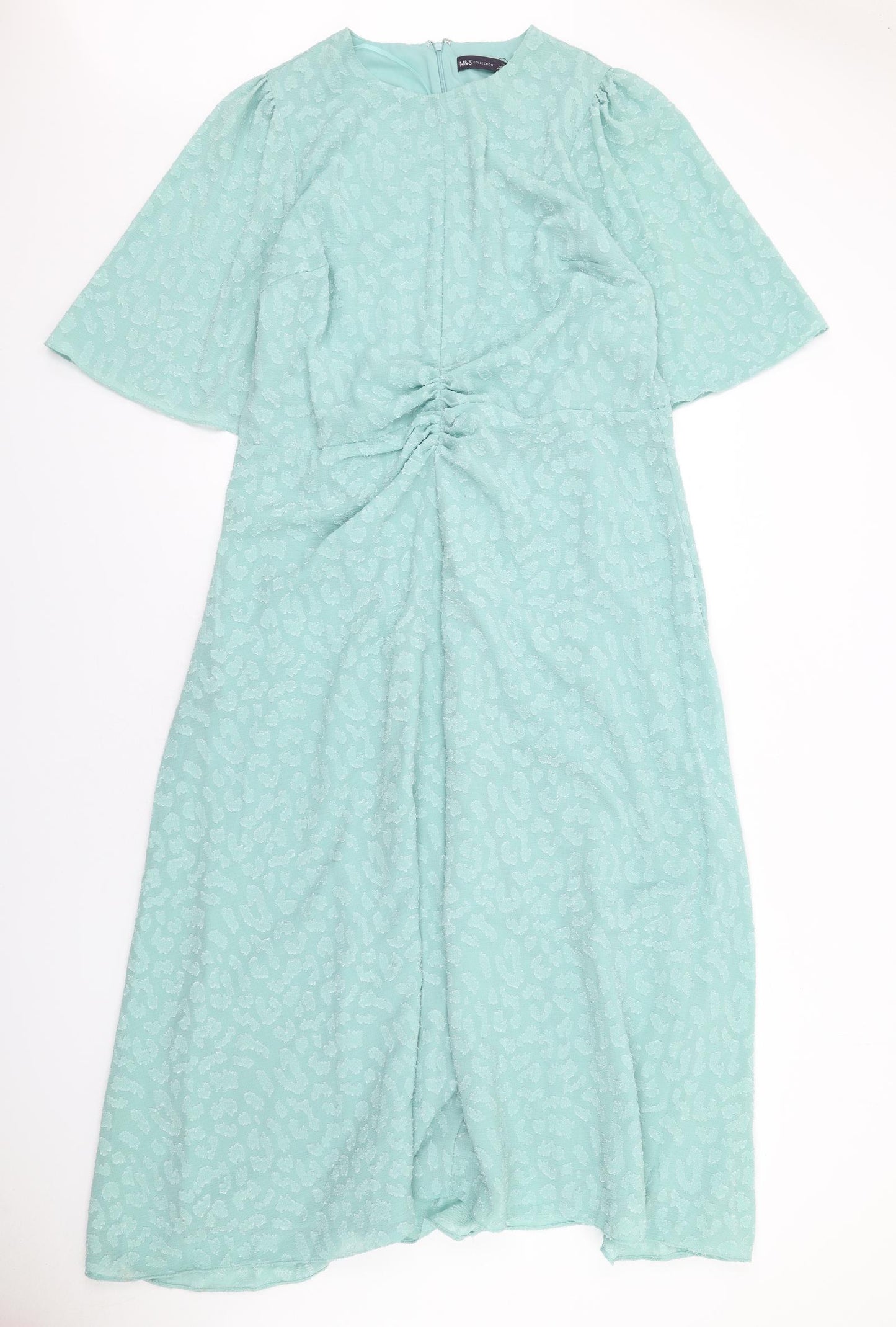 Marks and Spencer Womens Green Animal Print Polyester Maxi Size 20 V-Neck Zip