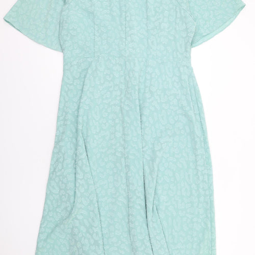 Marks and Spencer Womens Green Animal Print Polyester Maxi Size 20 V-Neck Zip