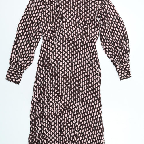 Marks and Spencer Womens Pink Geometric Viscose Shirt Dress Size 12 Collared Button