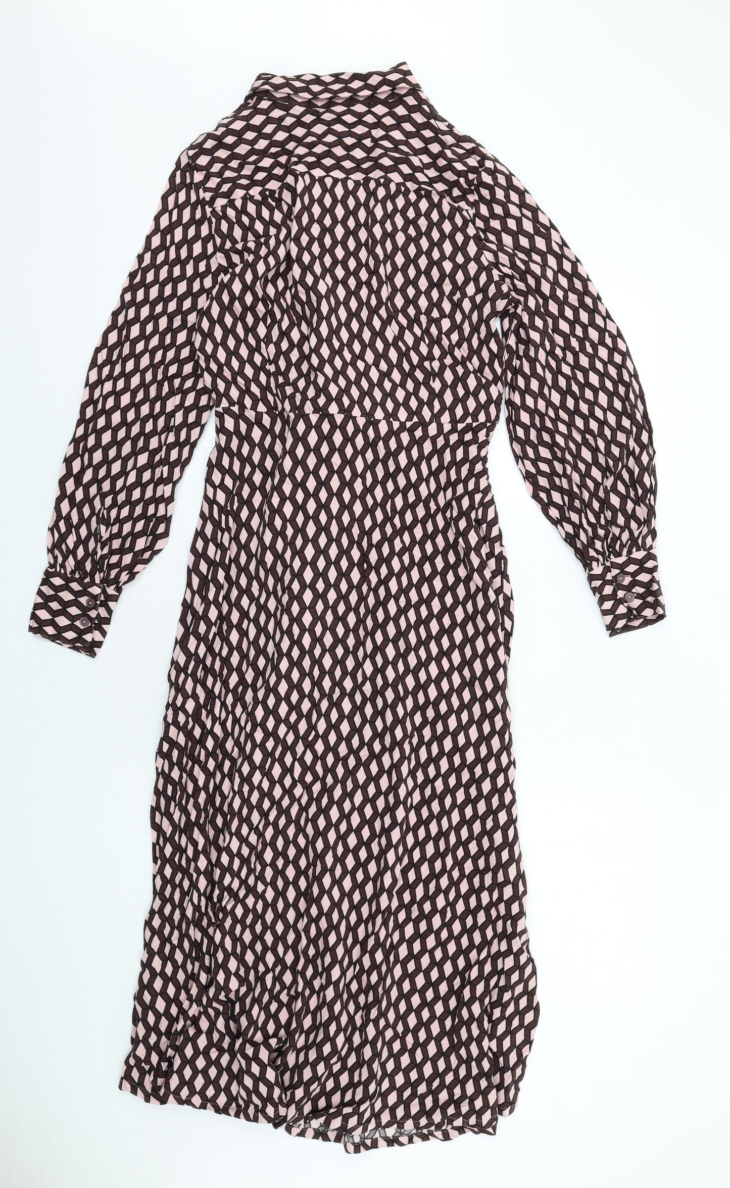 Marks and Spencer Womens Pink Geometric Viscose Shirt Dress Size 12 Collared Button