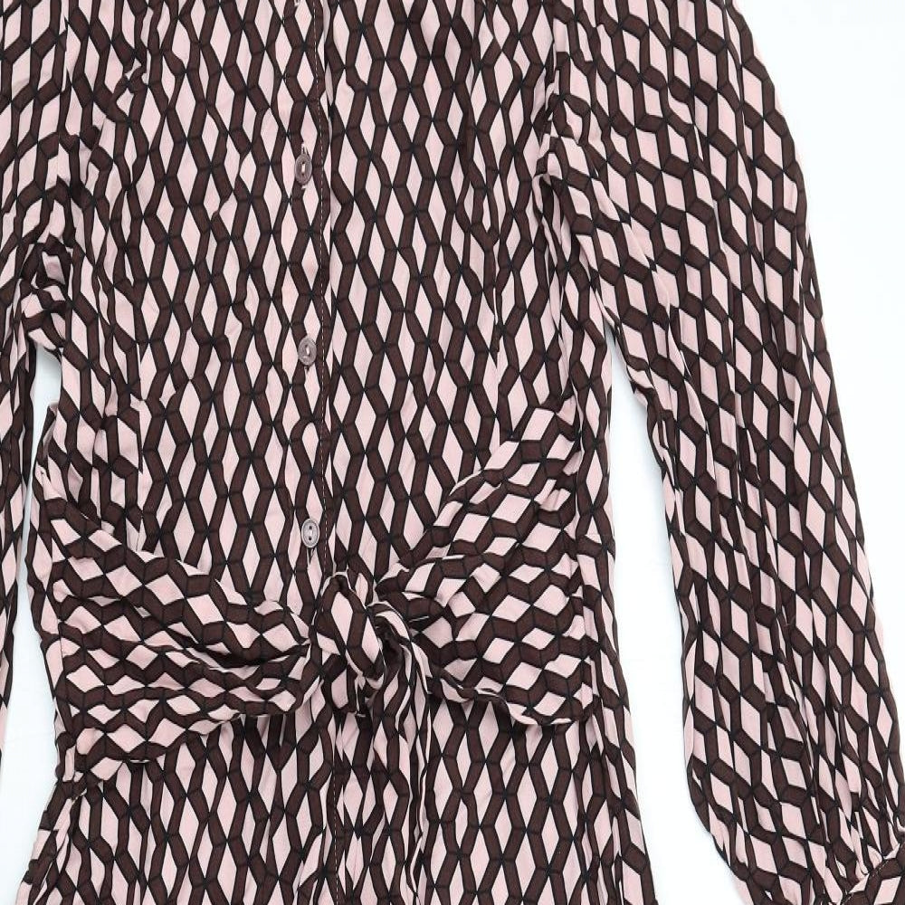 Marks and Spencer Womens Pink Geometric Viscose Shirt Dress Size 12 Collared Button