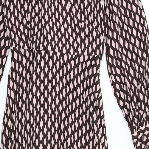Marks and Spencer Womens Pink Geometric Viscose Shirt Dress Size 12 Collared Button