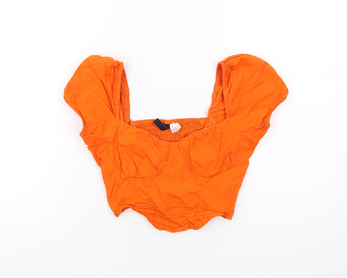 H&M Womens Orange Cotton Cropped Blouse Size 4 V-Neck