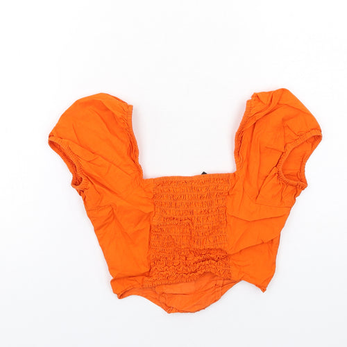 H&M Womens Orange Cotton Cropped Blouse Size 4 V-Neck