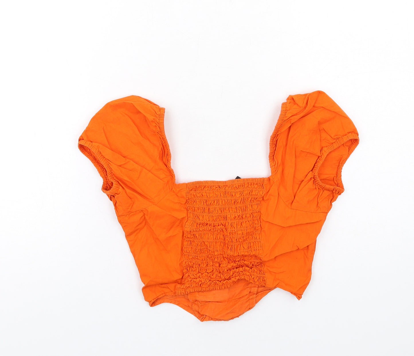 H&M Womens Orange Cotton Cropped Blouse Size 4 V-Neck