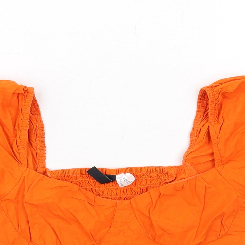 H&M Womens Orange Cotton Cropped Blouse Size 4 V-Neck