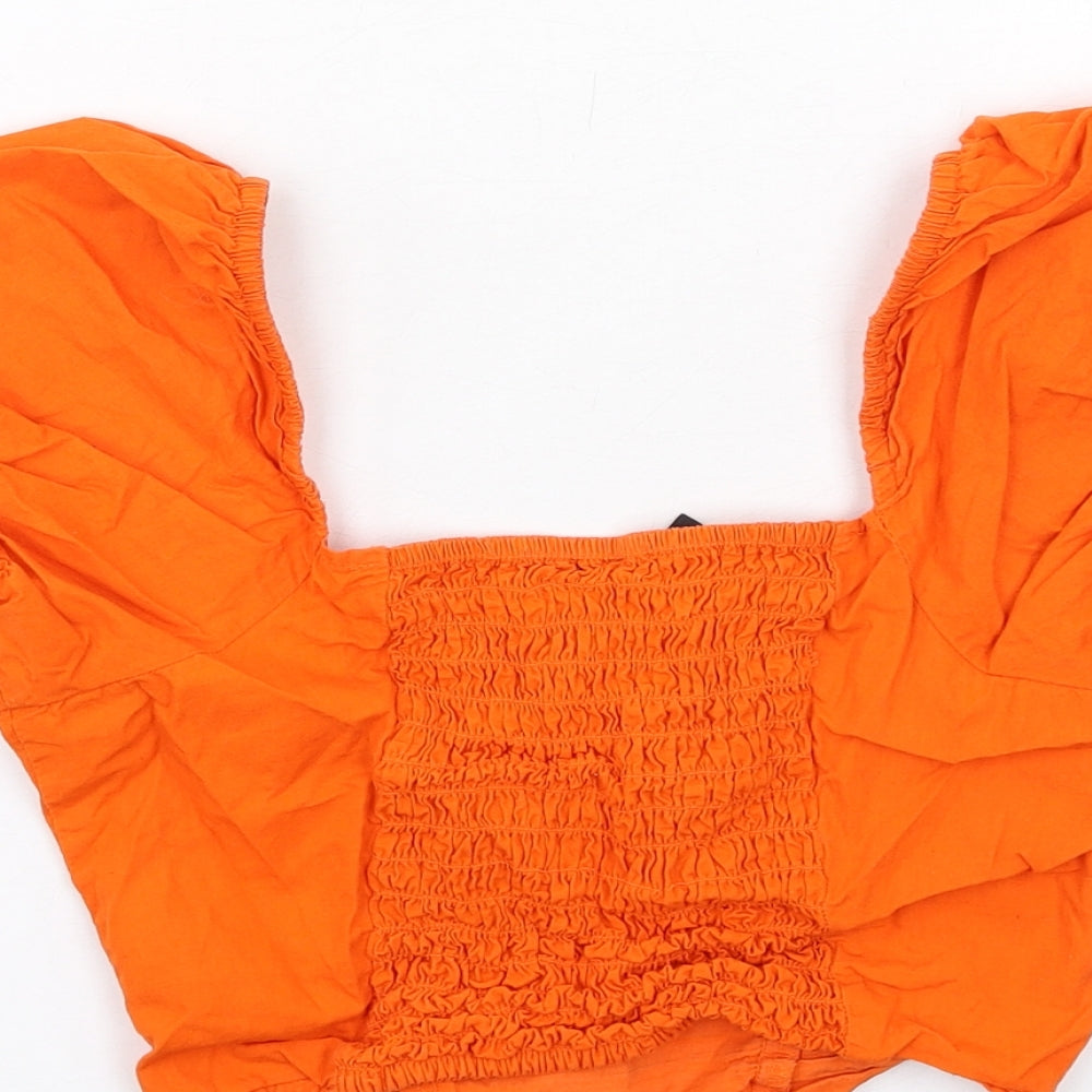 H&M Womens Orange Cotton Cropped Blouse Size 4 V-Neck