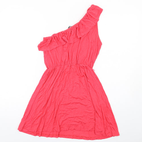Miso Womens Pink Viscose Mini Size 10 One Shoulder Pullover