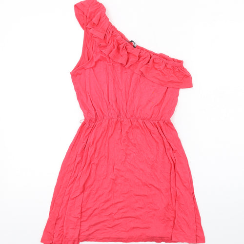 Miso Womens Pink Viscose Mini Size 10 One Shoulder Pullover
