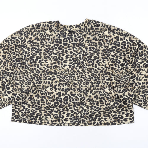 Bershka Womens Brown Animal Print Polyester Pullover Sweatshirt Size S Pullover - Leopard pattern