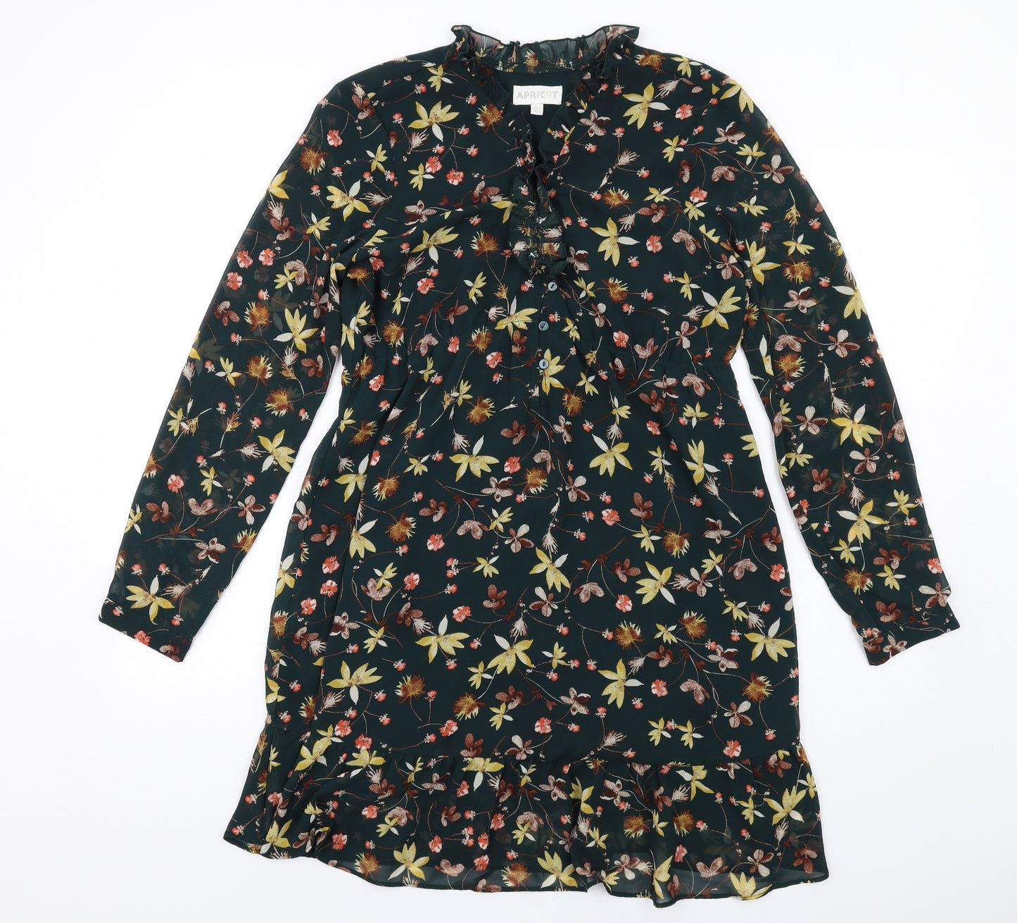 Apricot Womens Green Floral Polyester A-Line Size 14 Mock Neck Button