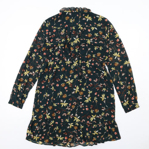 Apricot Womens Green Floral Polyester A-Line Size 14 Mock Neck Button