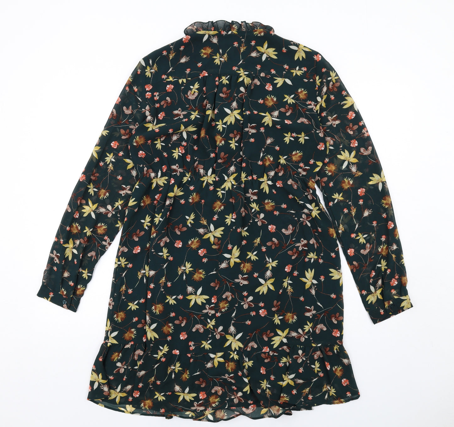 Apricot Womens Green Floral Polyester A-Line Size 14 Mock Neck Button