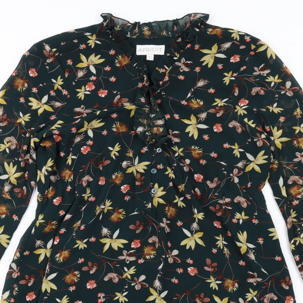Apricot Womens Green Floral Polyester A-Line Size 14 Mock Neck Button