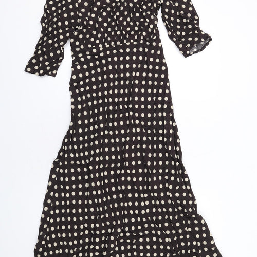 Marks and Spencer Womens Brown Polka Dot Viscose Maxi Size 8 Round Neck Zip