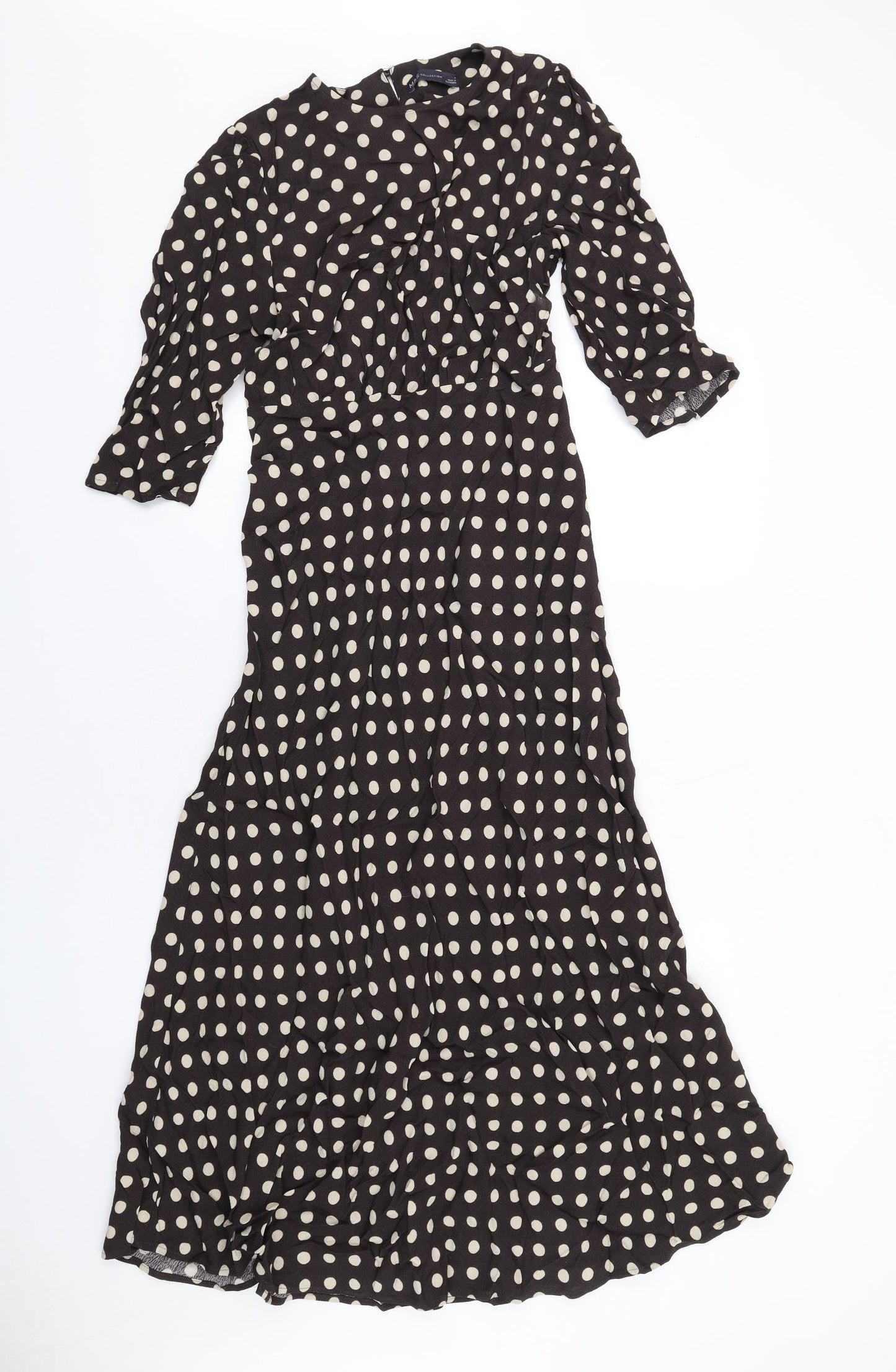 Marks and Spencer Womens Brown Polka Dot Viscose Maxi Size 8 Round Neck Zip