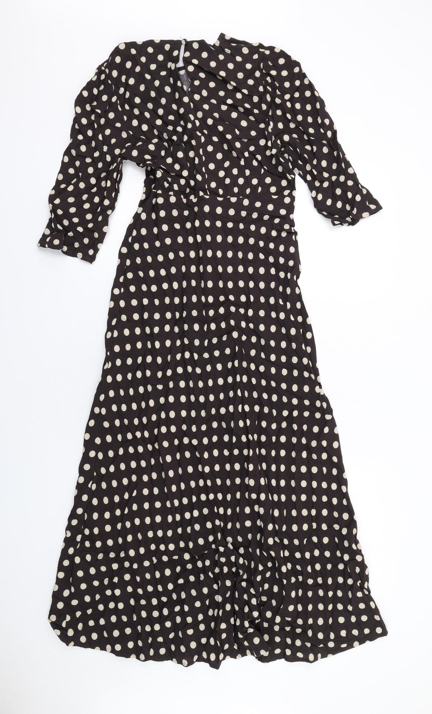 Marks and Spencer Womens Brown Polka Dot Viscose Maxi Size 8 Round Neck Zip
