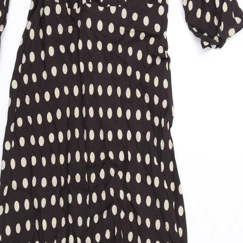 Marks and Spencer Womens Brown Polka Dot Viscose Maxi Size 8 Round Neck Zip
