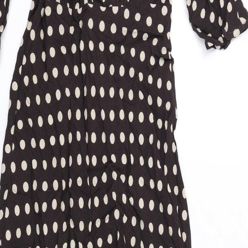 Marks and Spencer Womens Brown Polka Dot Viscose Maxi Size 8 Round Neck Zip