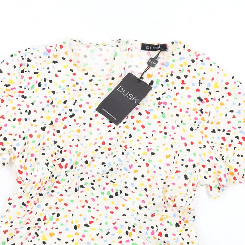 dusk Womens Multicoloured Geometric Viscose Basic Blouse Size 10 V-Neck