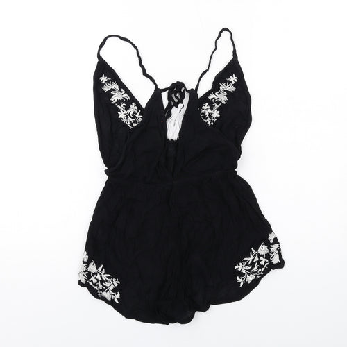 River Island Womens Black Viscose Playsuit One-Piece Size 10 Pullover