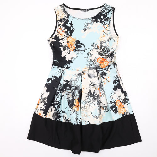 Boohoo Womens Multicoloured Floral Polyester Fit & Flare Size 14 Boat Neck Pullover