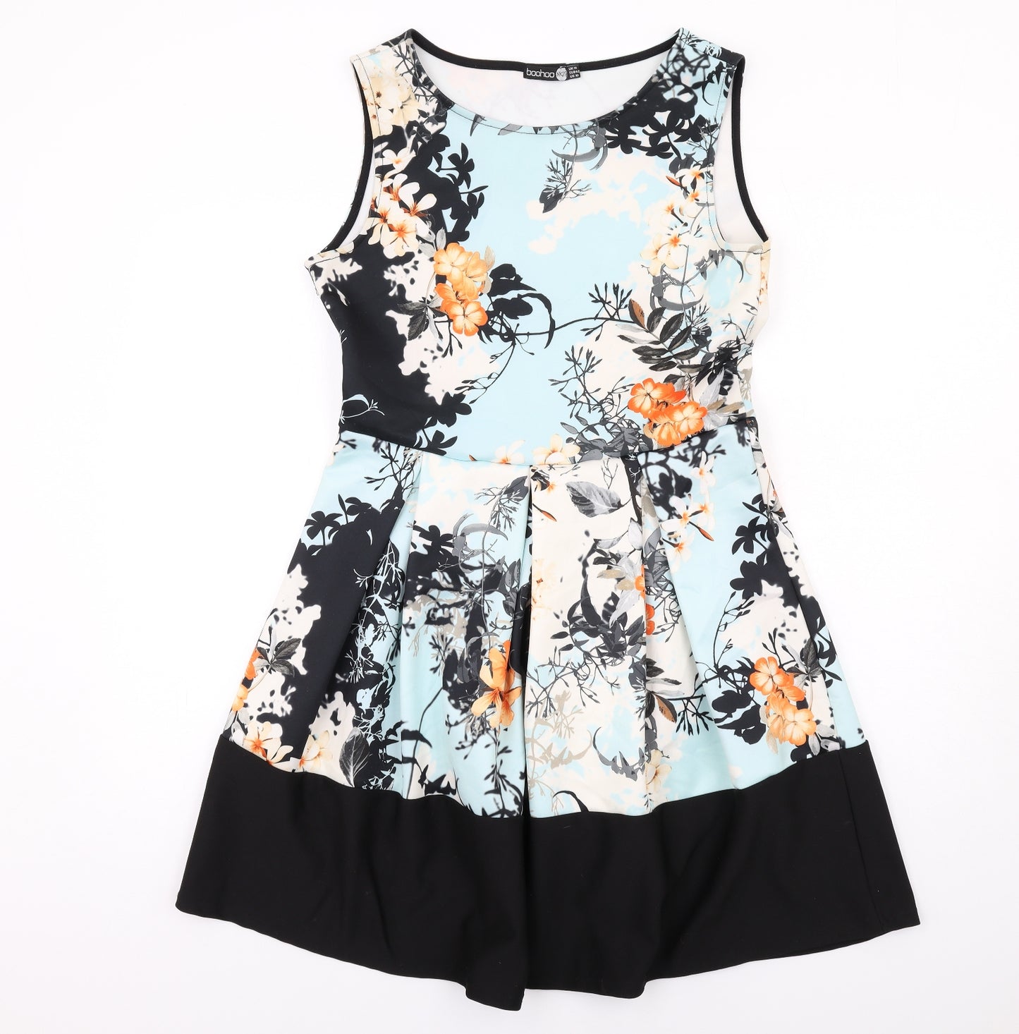 Boohoo Womens Multicoloured Floral Polyester Fit & Flare Size 14 Boat Neck Pullover