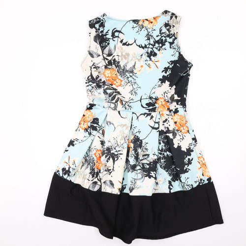 Boohoo Womens Multicoloured Floral Polyester Fit & Flare Size 14 Boat Neck Pullover