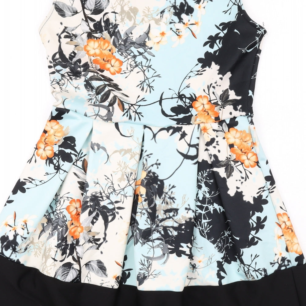 Boohoo Womens Multicoloured Floral Polyester Fit & Flare Size 14 Boat Neck Pullover