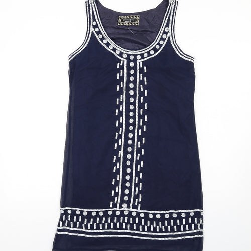 Principles Womens Blue Geometric Polyester Shift Size 10 Scoop Neck Pullover