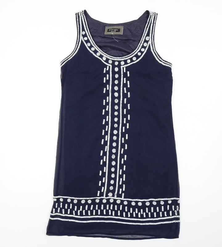Principles Womens Blue Geometric Polyester Shift Size 10 Scoop Neck Pullover
