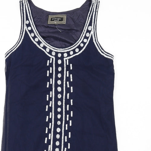 Principles Womens Blue Geometric Polyester Shift Size 10 Scoop Neck Pullover