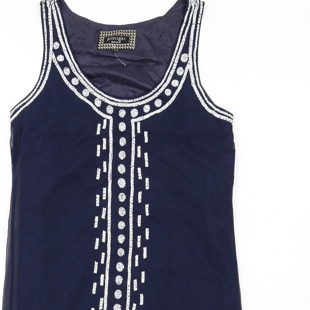 Principles Womens Blue Geometric Polyester Shift Size 10 Scoop Neck Pullover