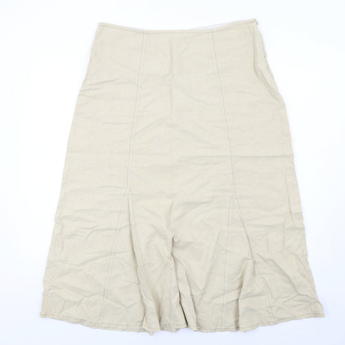 Marks and Spencer Womens Beige Linen A-Line Skirt Size 14 Zip