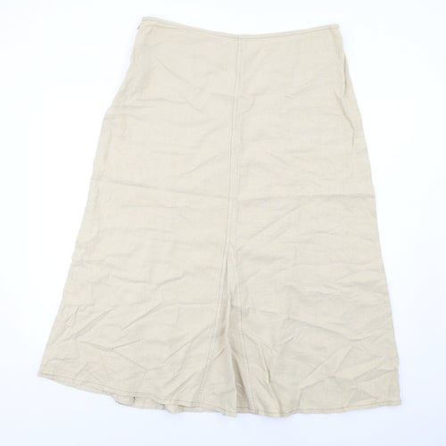 Marks and Spencer Womens Beige Linen A-Line Skirt Size 14 Zip