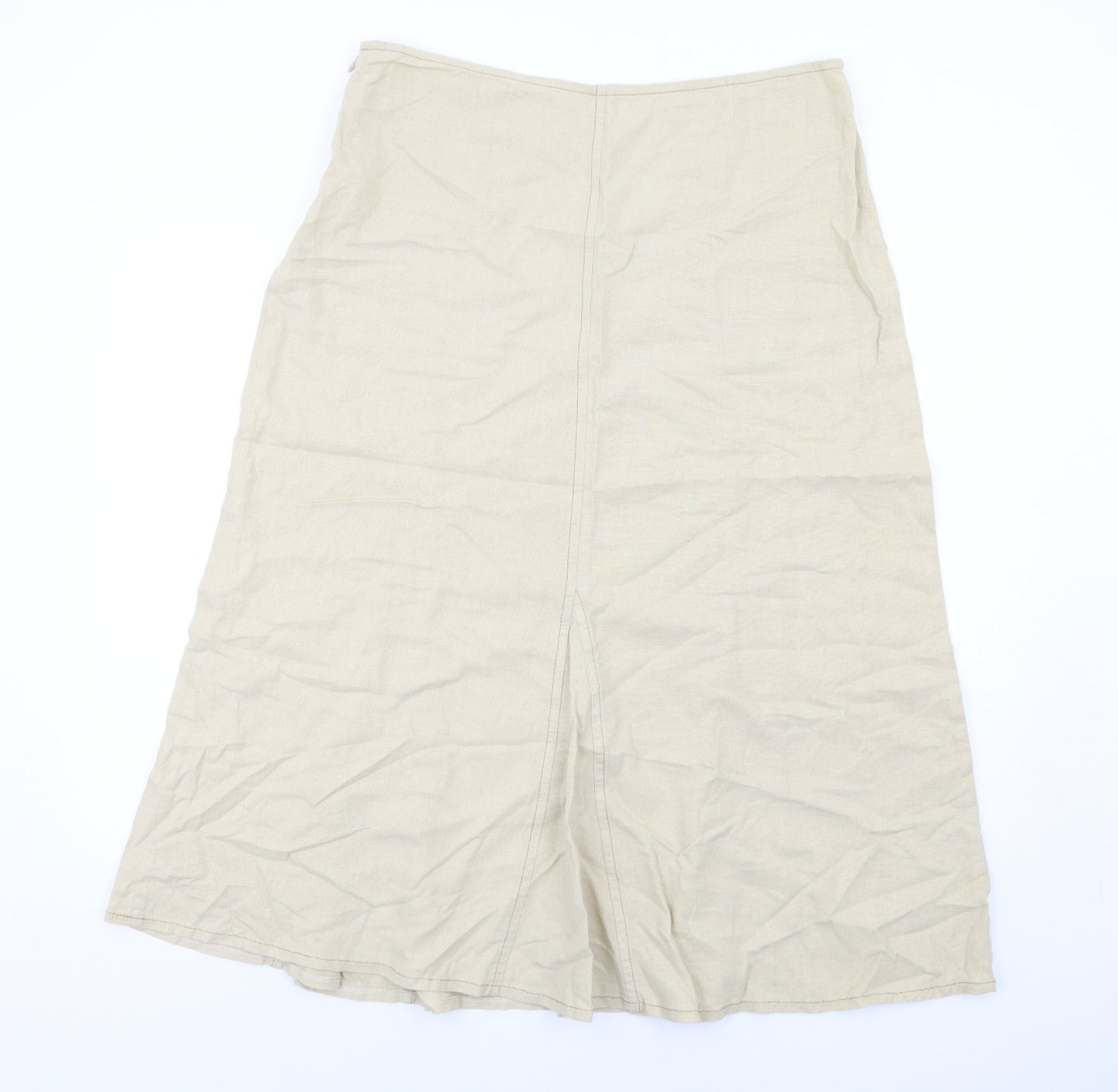 Marks and Spencer Womens Beige Linen A-Line Skirt Size 14 Zip