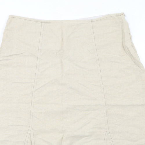 Marks and Spencer Womens Beige Linen A-Line Skirt Size 14 Zip
