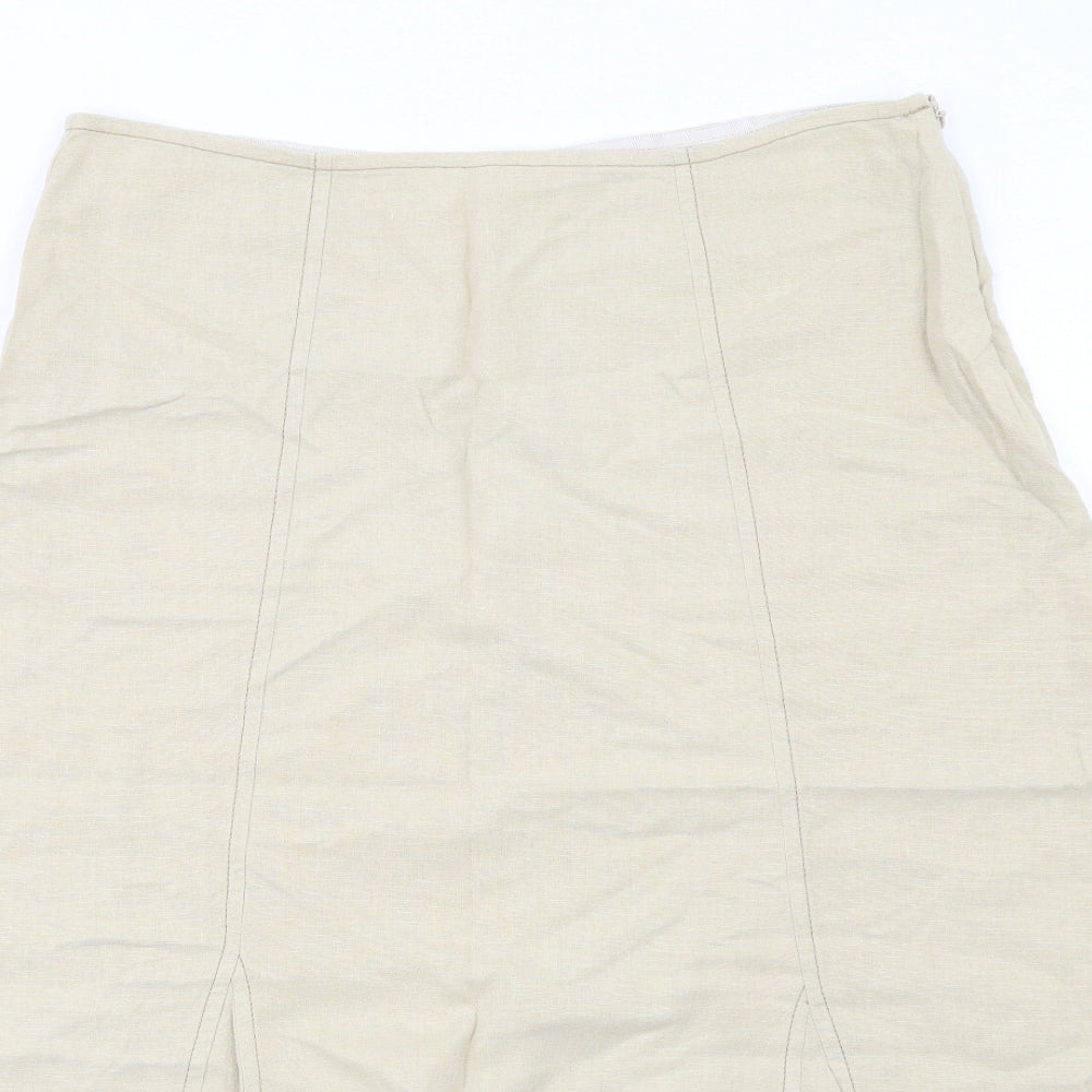 Marks and Spencer Womens Beige Linen A-Line Skirt Size 14 Zip