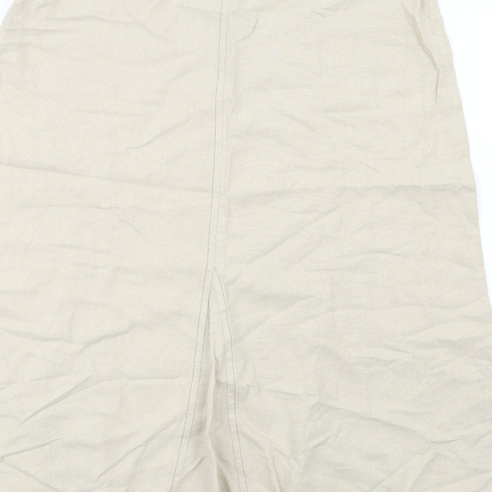 Marks and Spencer Womens Beige Linen A-Line Skirt Size 14 Zip