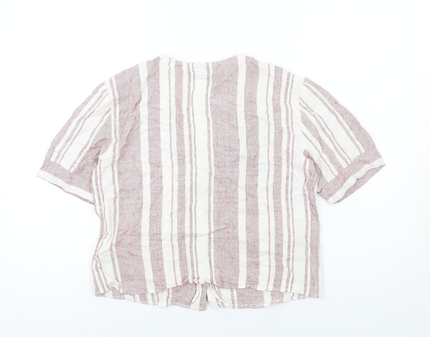 Topshop Womens Red Striped Viscose Basic Button-Up Size 10 V-Neck