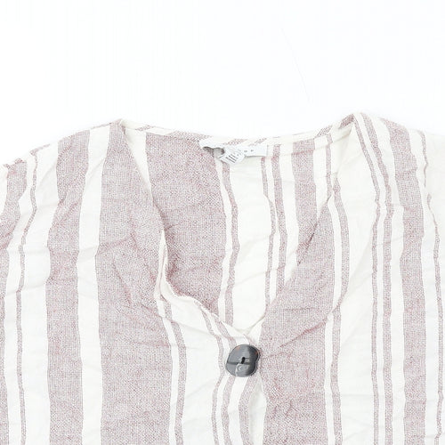 Topshop Womens Red Striped Viscose Basic Button-Up Size 10 V-Neck