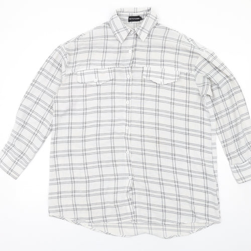 PRETTYLITTLETHING Womens White Check Polyester Basic Button-Up Size 10 Collared