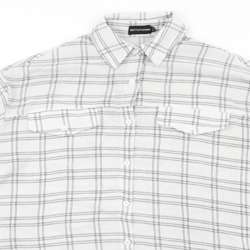 PRETTYLITTLETHING Womens White Check Polyester Basic Button-Up Size 10 Collared