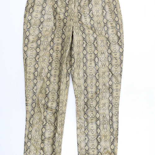 PRETTYLITTLETHING Womens Beige Animal Print Polyurethane Trousers Size 8 L30 in Regular Zip - Snake Print