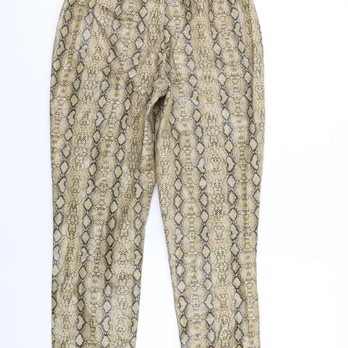 PRETTYLITTLETHING Womens Beige Animal Print Polyurethane Trousers Size 8 L30 in Regular Zip - Snake Print