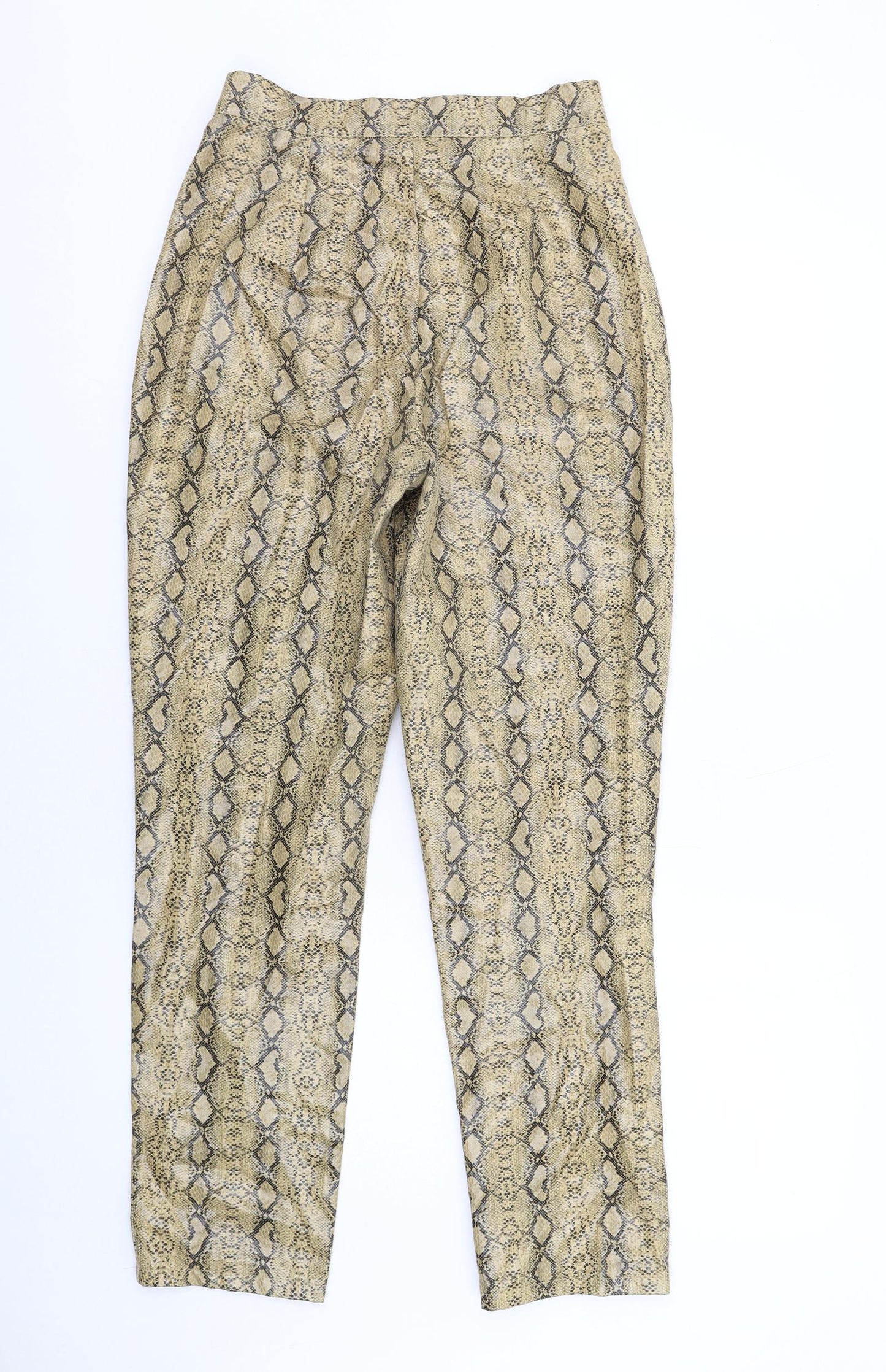 PRETTYLITTLETHING Womens Beige Animal Print Polyurethane Trousers Size 8 L30 in Regular Zip - Snake Print