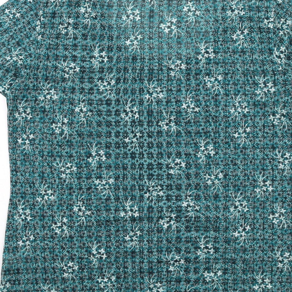 Marks and Spencer Womens Green Floral Polyester Basic T-Shirt Size 12 Scoop Neck