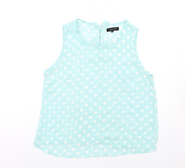 New Look Womens Green Polka Dot Polyester Basic Tank Size 12 Round Neck